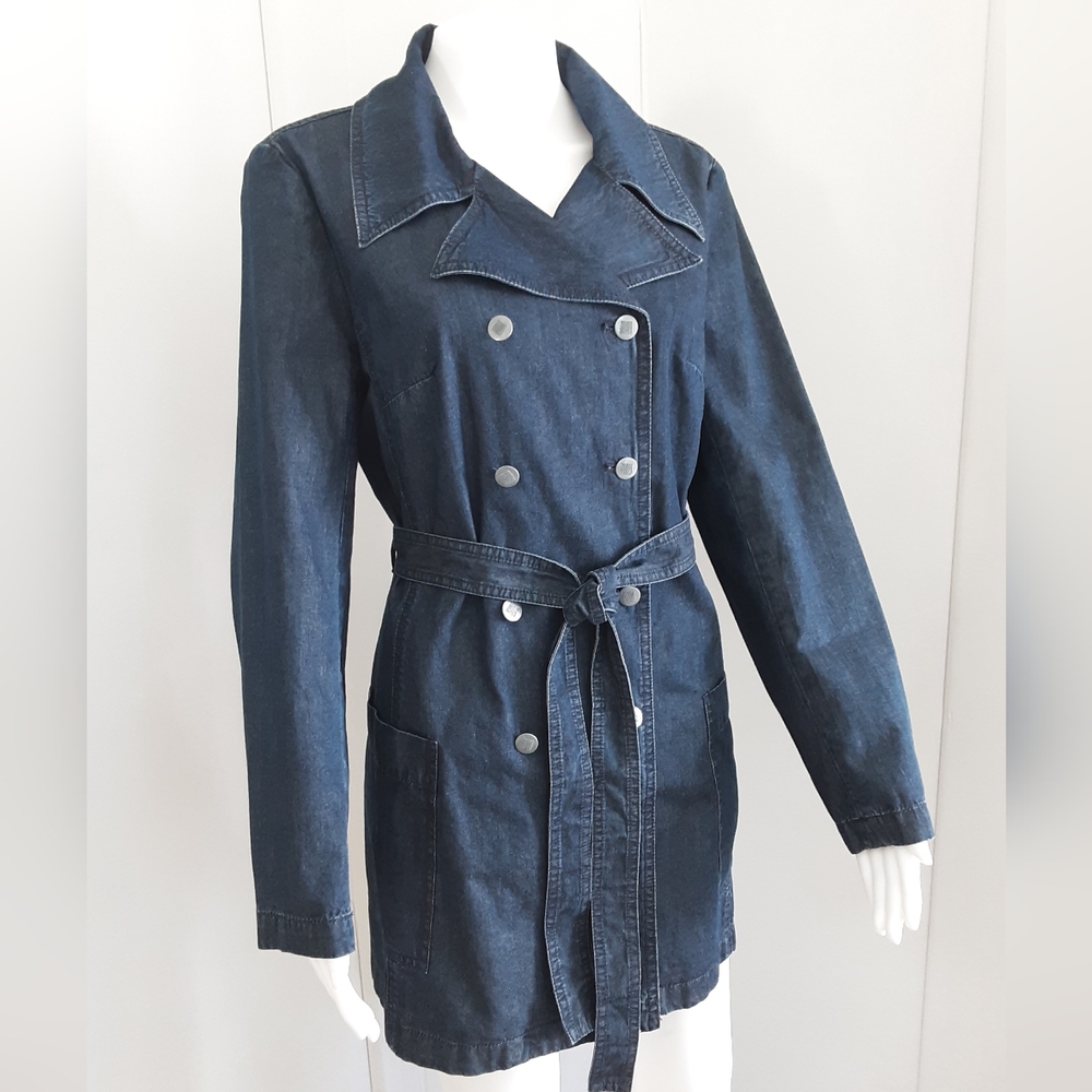 TALBOTS Double Breasted Jean Trench 3 Qtr Coat Sz 8
